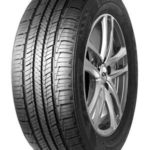 Zeta Etalon 235/75R15 H—left 3/4 on white; BSW ‘ZETA’ with checkered motif; 5-rib tread with zigzag grooves.