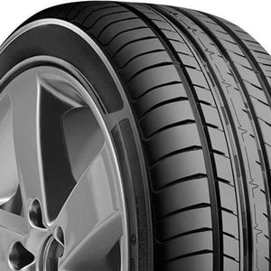 Angled close-up of the Cosmo MuchoMacho 255/35R19 tire highlighting the wide shoulder blocks and solid center rib for high-speed grip and cornering stability