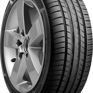 Full side view of a Cosmo MuchoMacho 255/35R19 ultra-high-performance tire on a white background, showing its sporty asymmetric tread and clean black sidewall
