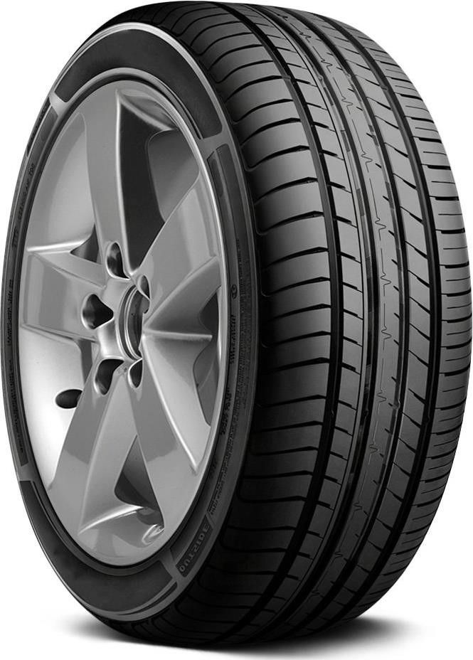 Full side view of a Cosmo MuchoMacho 255/35R19 ultra-high-performance tire on a white background, showing its sporty asymmetric tread and clean black sidewall