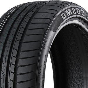 Angled view of the Cosmo MuchoMacho 255/35R19 tire showing its performance-oriented tread pattern designed for precise steering response and sporty braking.