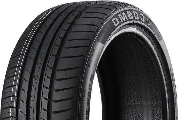 Angled view of the Cosmo MuchoMacho 255/35R19 tire showing its performance-oriented tread pattern designed for precise steering response and sporty braking.