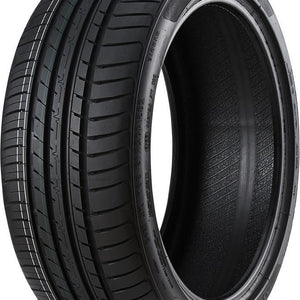 Full side view of a Cosmo MuchoMacho 255/35R19 ultra-high-performance tire on a white background, showing its sporty asymmetric tread and clean black sidewall