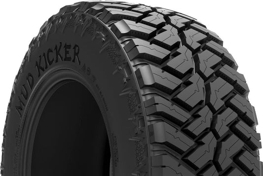 cosmo_mud kickerAngled view of a Cosmo Mud Kicker 35x12.50R22 light-truck tire mounted on a rim, emphasizing the bold sidewall lettering and aggressive MT tread pattern for trucks and off-road SUVs.”_lefthalf.jpg