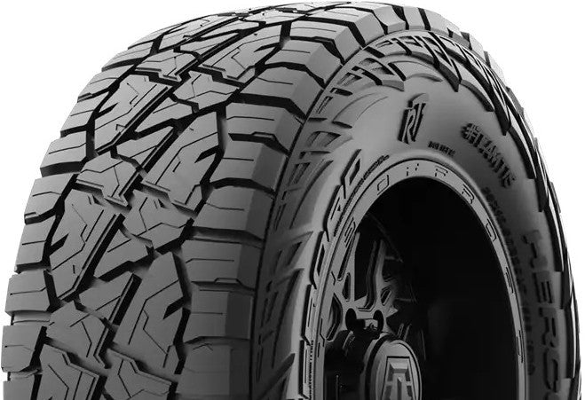 Angled view of Hercules TIS Offroad RT1 285/60R20 rugged terrain tire showing deep tread blocks and aggressive shoulder lugs for off-road traction.