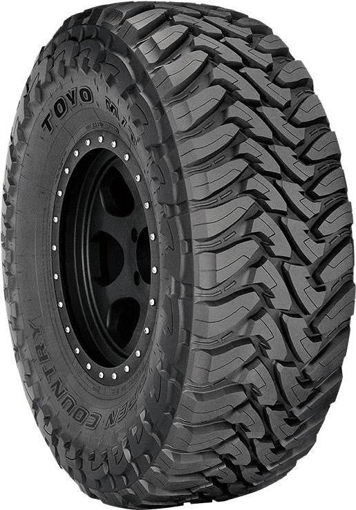 Full side view of Toyo Open Country M/T 37x13.50R17 LT Q mud-terrain light truck tire with bold sidewall lettering on white background.