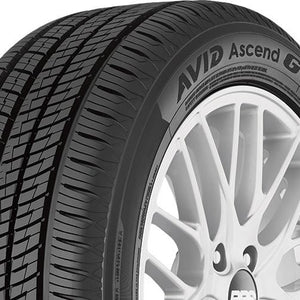 Angled view of Yokohama Avid Ascend GT 215/60R16 grand touring all-season tire showing balanced tread blocks and performance shoulder design.
